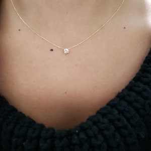 Attached Diamond On Chain, 14Kt Gold Diamond Necklace, Diamond Solitaire Necklace, Bridesmaid Necklace image 7