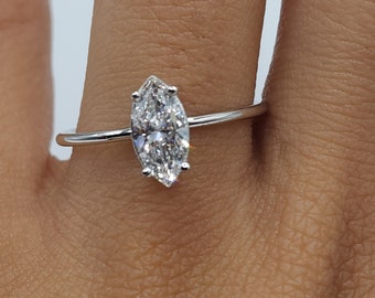 1 Ct Diamond Ring, 14K Gold Lab Grown Diamond Ring, Marquise Diamond Ring