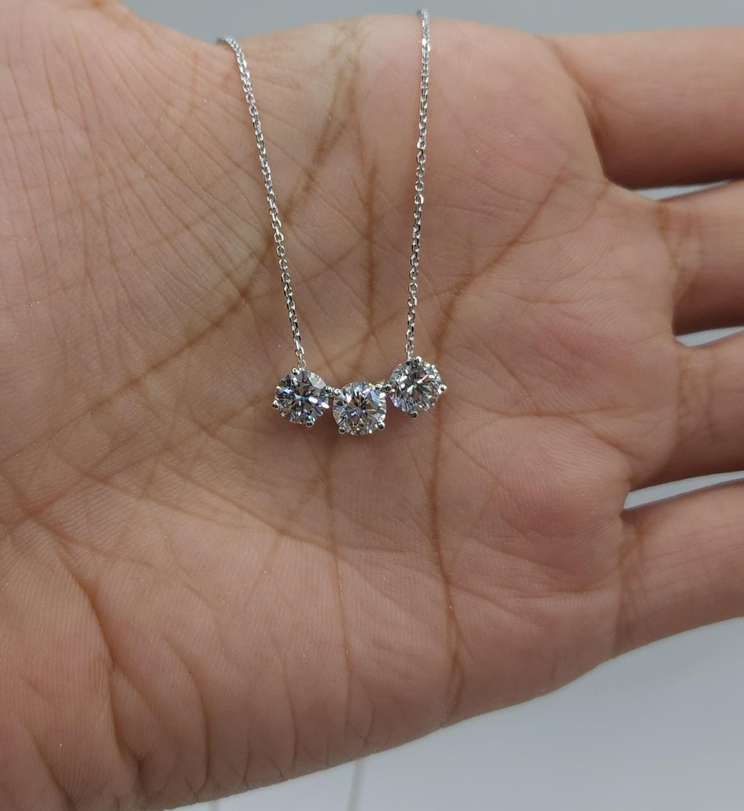 1.50 Ct Diamond Necklace, Lab Grown Diamond Solitaire Pendant, 3 Stone ...