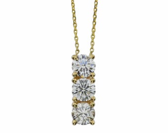 0.75 Ct Diamond Necklace, 14K Gold Lab Grown Diamond Solitaire Pendant, 3 Stone Diamond Necklace