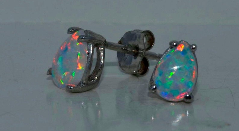 White Gold Opal Pear Stud Earrings .925 Sterling Silver Dainty Gift For Her Bridesmaid Bridal Wedding Jewelry Fashion Trend