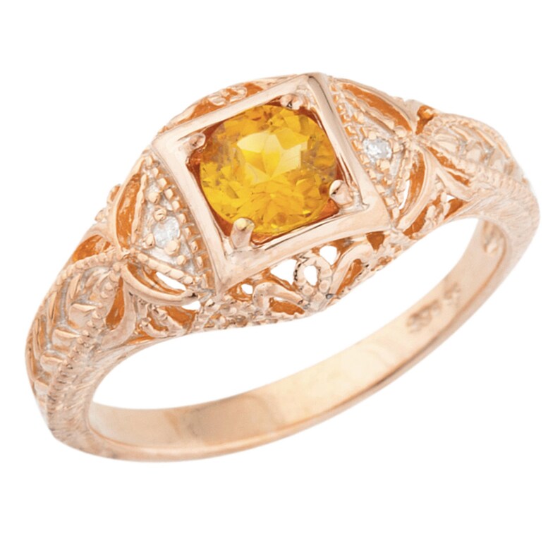 14Kt Rose Gold Plated Orange Citrine /& Diamond Round Ring Dainty Gift For Her Jewelry Fashion Trend