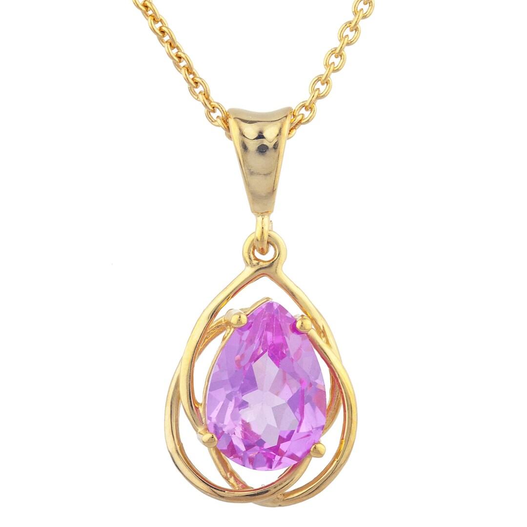 14kt Gold Pink Sapphire Necklace, Sapphire Necklace, Sapphire Teardrop