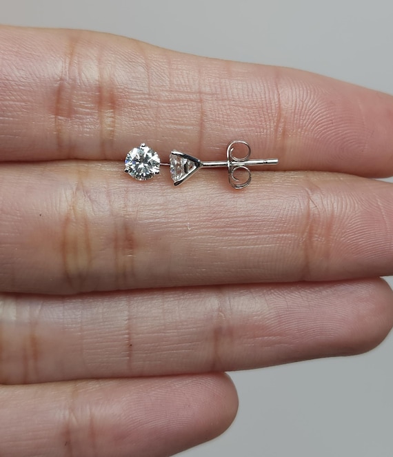 0.50 Ct Diamond Studs • 14K Gold Martini Setting Earrings • Dainty Diamond Earrings • Minimalist Lab Diamond Studs • 3 Prong
