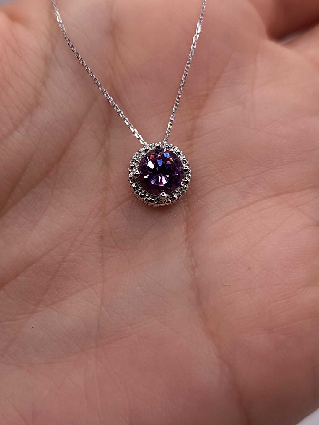 14kt Gold Alexandrite Diamond Pendant, Alexandrite Necklace, June