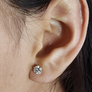 Pendientes de diamantes de 1 ct, pendientes de diamantes cultivados en laboratorio en oro de 14 kt, pendientes de diamantes de oro, pendientes de diamantes de 6 puntas