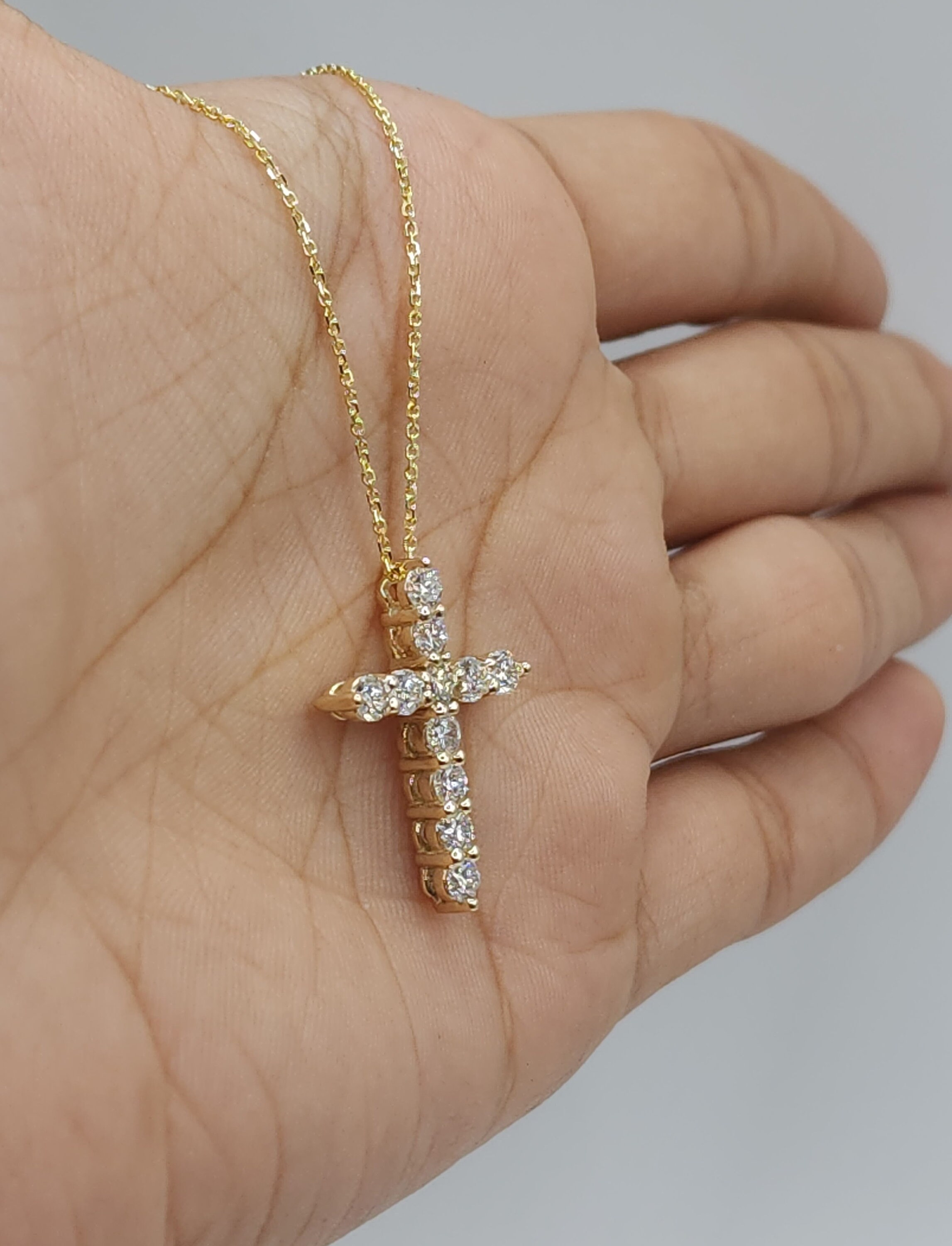 14kt gold diamond cross necklace discount