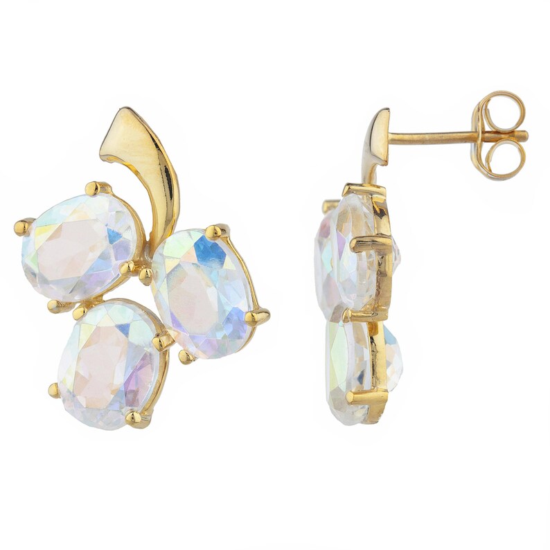 14Kt Yellow Gold Plated Natural Mercury Mist Mystic Topaz Oval Shape Design Stud Earrings Gift For Her Bridesmaid Bridal Wedding Jewelry