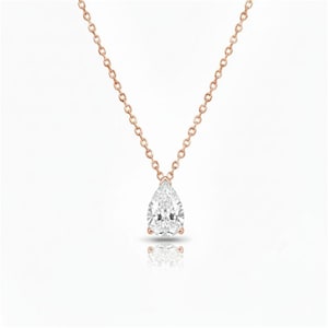 14K Gold 0.30 Ct Diamond Necklace, Lab Grown Diamond Solitaire Pendant, Teardrop Diamond Necklace, Tests as Diamond