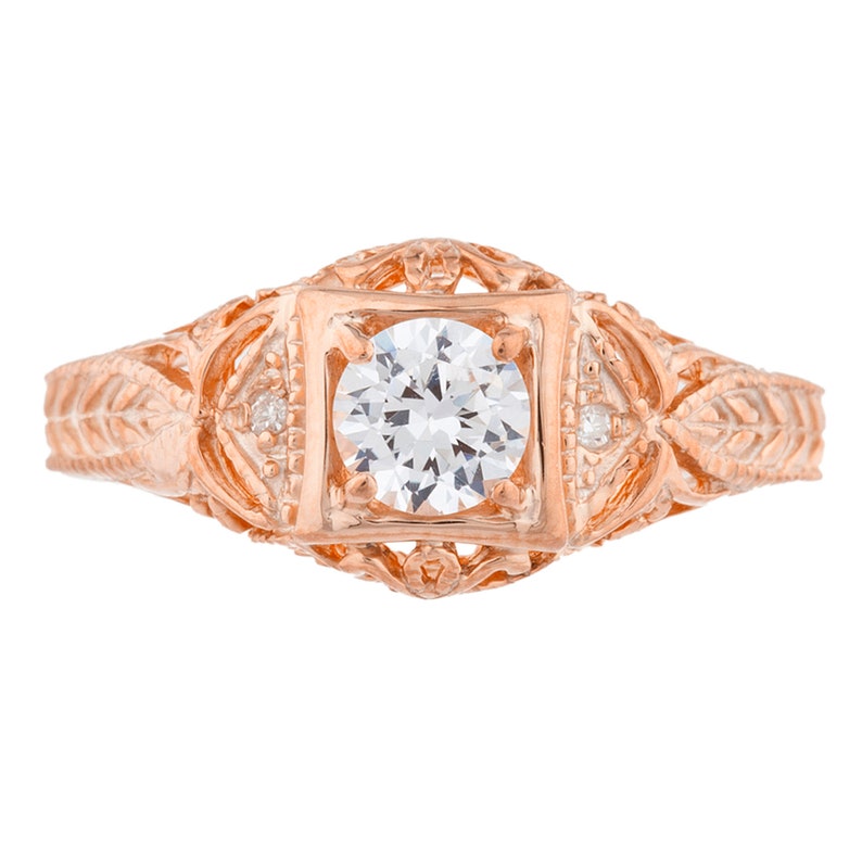 14Kt Gold Zirconia /& Diamond Design Round Ring