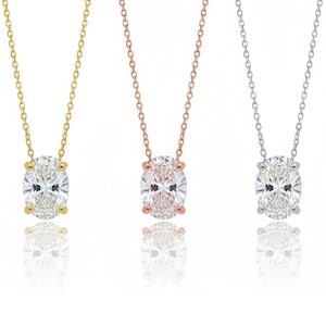 Collana in oro 14 carati con diamanti da 1 carato, pendente ovale con diamanti coltivati in laboratorio, collana con diamante solitario