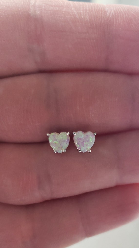 14K Gold Pink Opal Earrings Opal Heart Earrings Opal Studs Opal