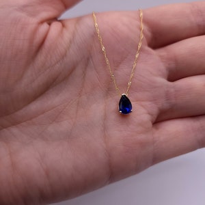 14Kt Gold Blue Sapphire Teardrop Necklace, Sapphire Pendant, September Birthstone Necklace, Sapphire Gold Necklace image 2