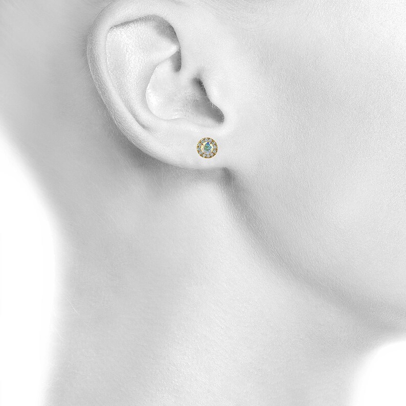 1 Ct Natural Mercury Mist Mystic Topaz Halo Design Stud Earrings Gift For Her Bridesmaid Bridal Wedding 14Kt Yellow Gold Rose Gold Silver