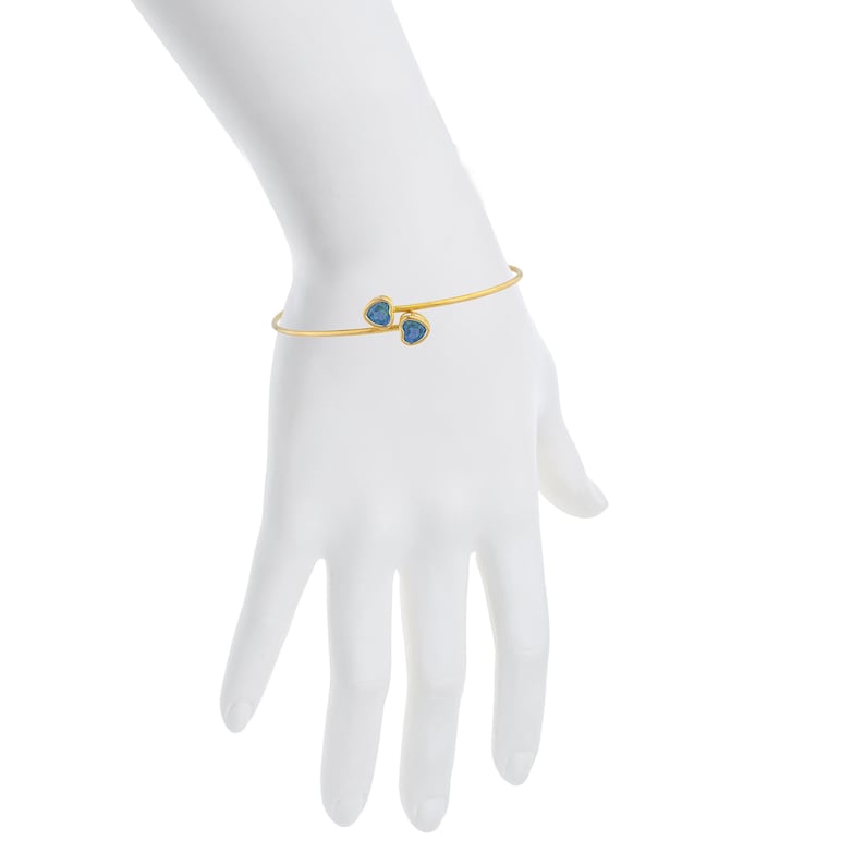 14Kt Yellow Gold Plated Natural Blue Mystic Topaz Heart Bezel Bangle Bracelet Bridesmaid Bridal Wedding Jewelry Dainty Fashion