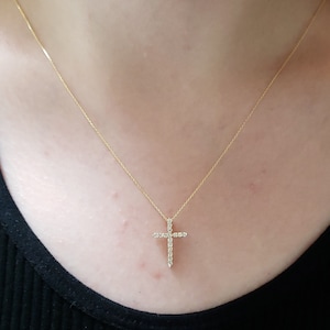 0.25 Ct Cross Diamond Necklace, 14K Gold Diamond Cross Necklace, Natural Diamond Pendant, Real Diamond Necklace, Unisex image 3