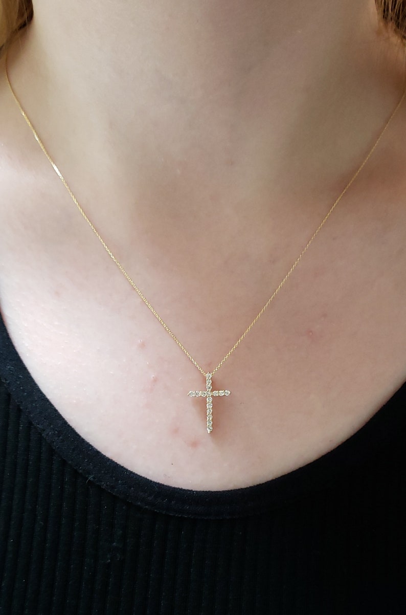 0.25 Ct Cross Diamond Necklace, 14K Gold Diamond Cross Necklace, Natural Diamond Pendant, Real Diamond Necklace, Unisex image 3