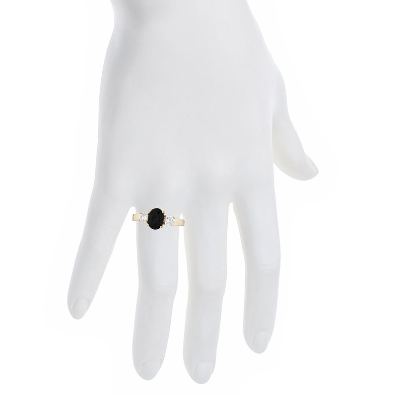 14Kt Gold 2 Ct Genuine Black Onyx /& Zirconia Oval Round Ring