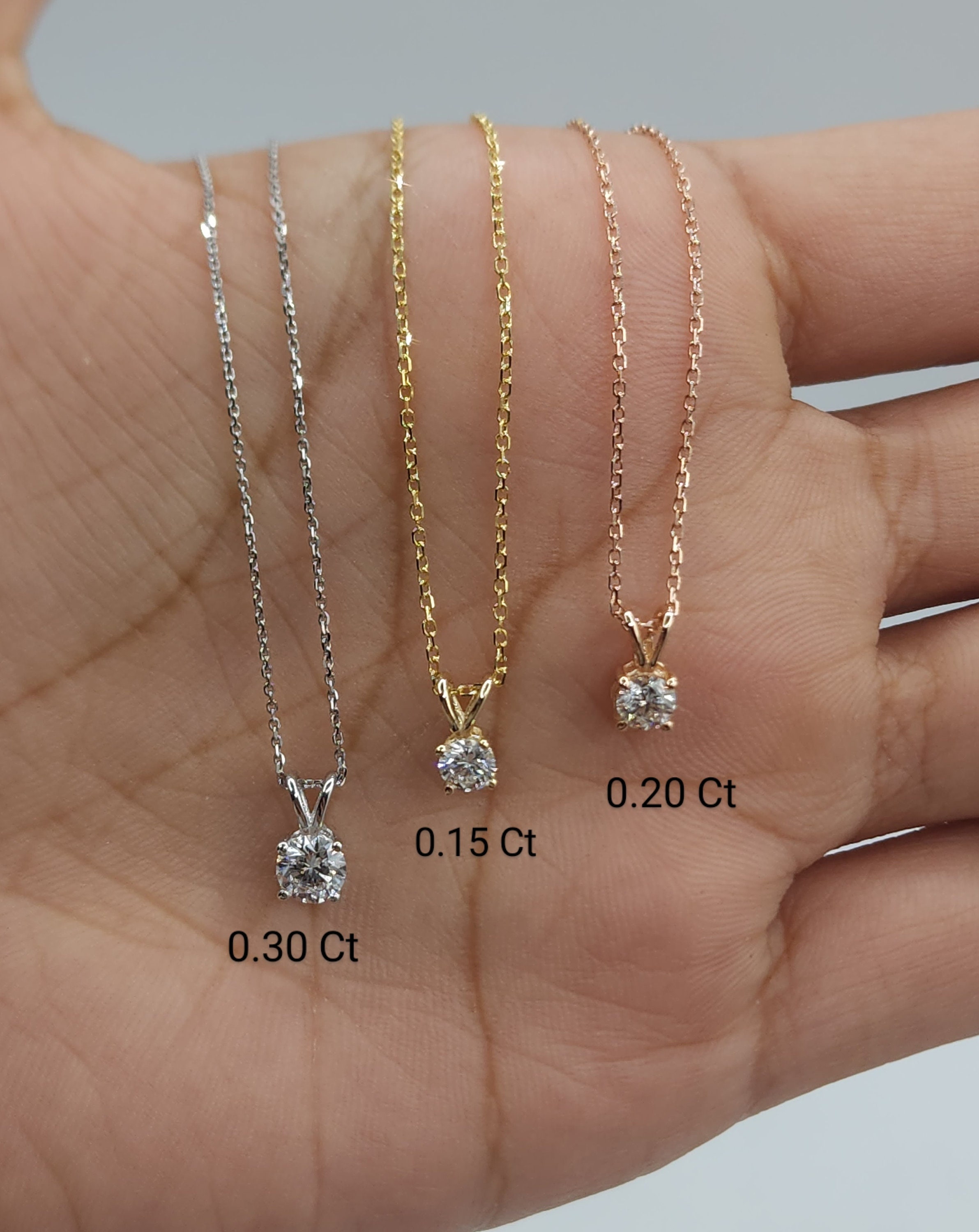 14kt Gold Diamond Necklace, Diamond Solitaire Necklace, Lab Grown 