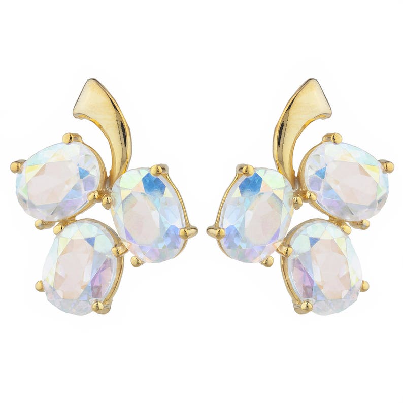 14Kt Yellow Gold Plated Natural Mercury Mist Mystic Topaz Oval Shape Design Stud Earrings Gift For Her Bridesmaid Bridal Wedding Jewelry