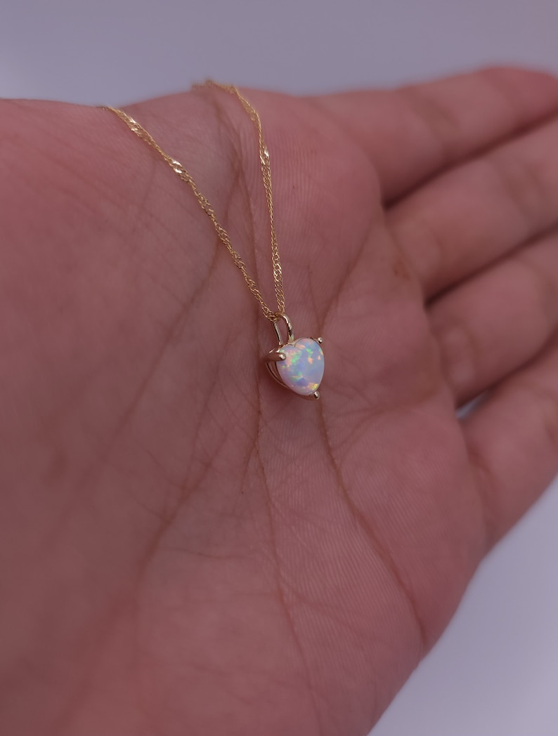 14Kt Gold Opal Heart Necklace, Opal Pendant, October Birthstone Necklace image 2