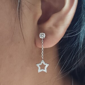 0.90 Ct Diamond Earrings, 14Kt Gold Lab Grown Diamond Earrings, Open Star Diamond Dangle Stud Earrings image 3