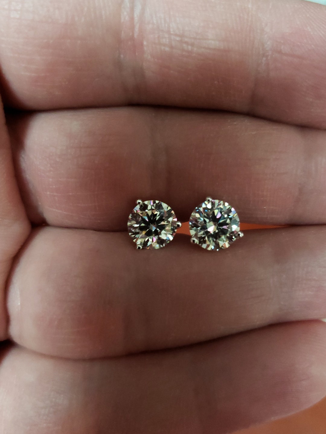 2 Ct Diamond Earrings 14kt Gold Lab Grown Diamond Earrings 3 Etsy