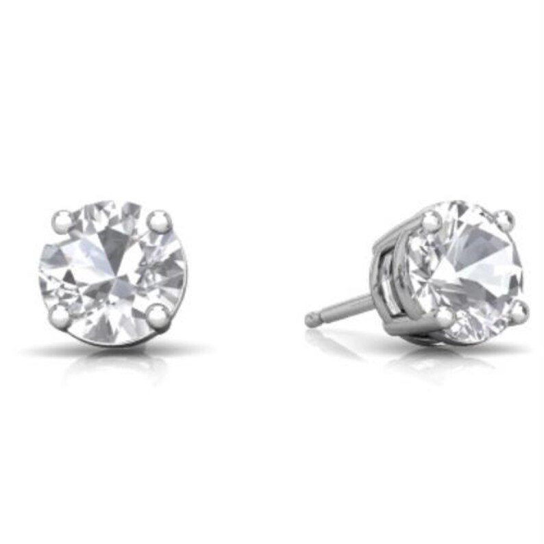 White Gold White Sapphire Round Stud Earrings .925 Sterling Silver Dainty Gift For Her Bridesmaid Bridal Wedding Jewelry