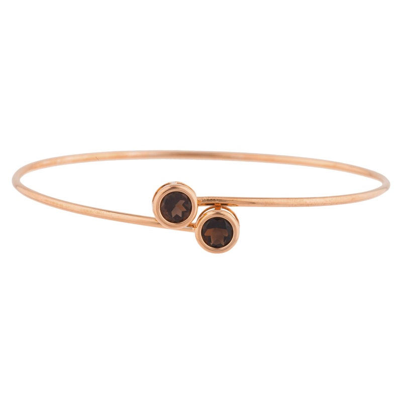 14Kt Rose Gold Plated Genuine Smoky Topaz Round Bezel Bangle Bracelet Bridesmaid Bridal Wedding Jewelry Dainty Fashion