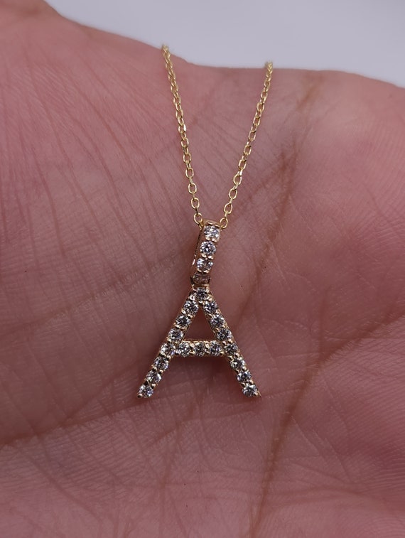 14K Gold Diamond Initial Necklace, Letter Pendant Necklace, 0.36