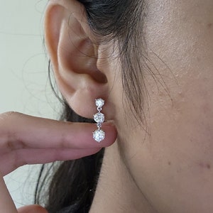 2 Ct Diamond Earrings, 14Kt Gold Lab Grown Diamond Earrings, 3 Stone Diamond Earrings, 3 Prong Diamond Dangle Studs