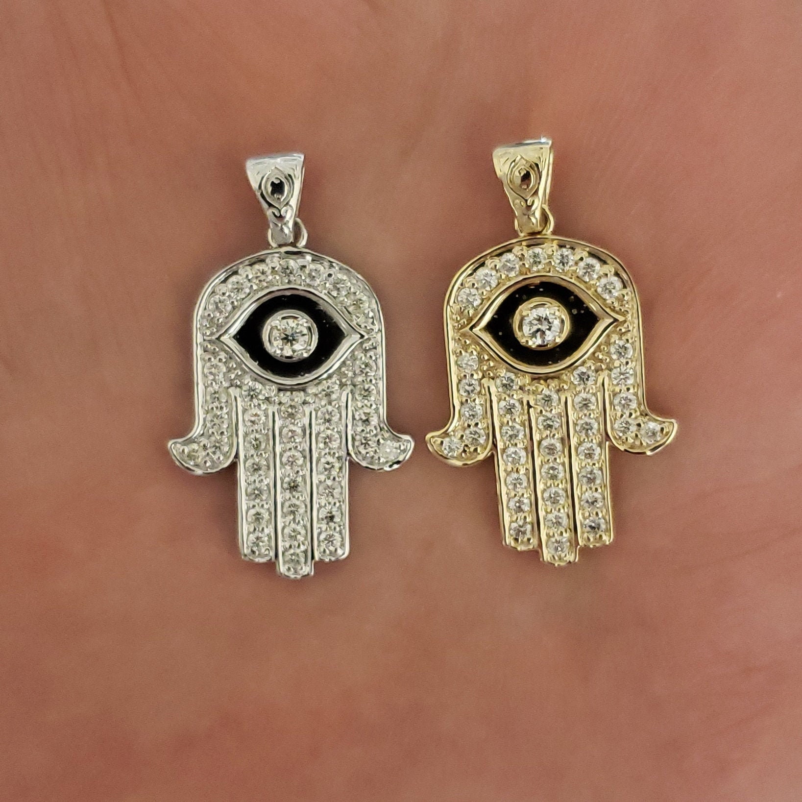 14K Gold Hamsa Diamond Pendant Hamsa Pendant 0.98 Ct Real Etsy UK