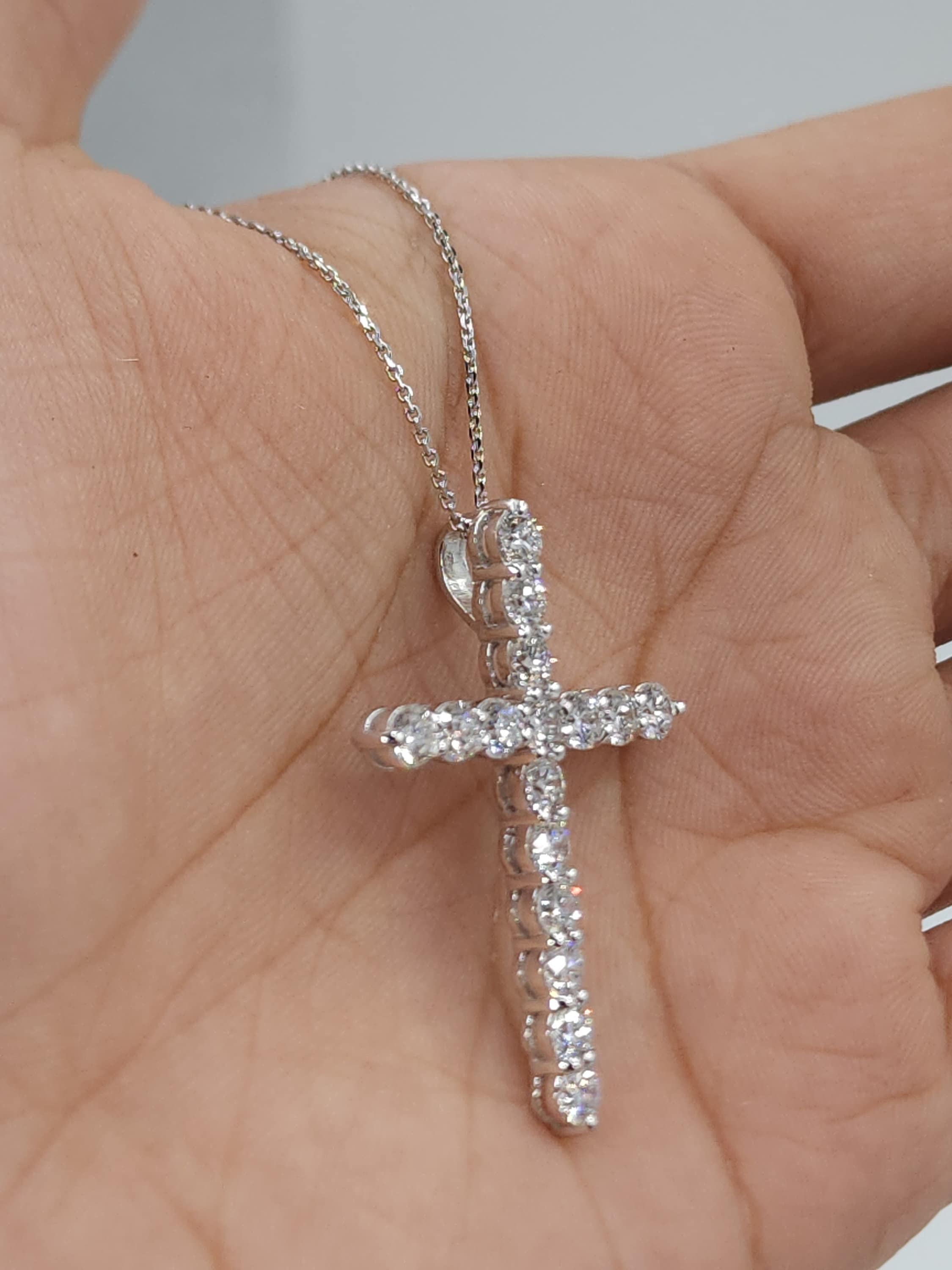 2 Ct Diamond Cross Necklace, 14K Gold Lab Grown Diamond