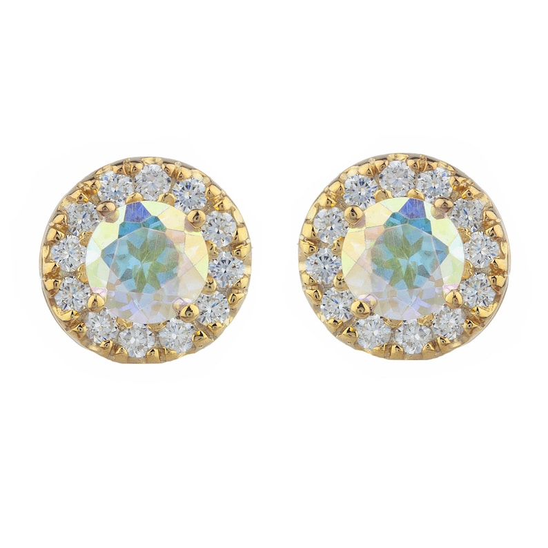 1 Ct Natural Mercury Mist Mystic Topaz Halo Design Stud Earrings Gift For Her Bridesmaid Bridal Wedding 14Kt Yellow Gold Rose Gold Silver