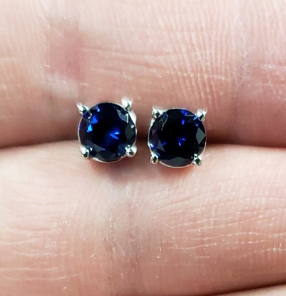 14Kt White Gold Blue Sapphire Earrings, Sapphire Studs, Sapphire Stud Earrings, September Birthstone Earrings