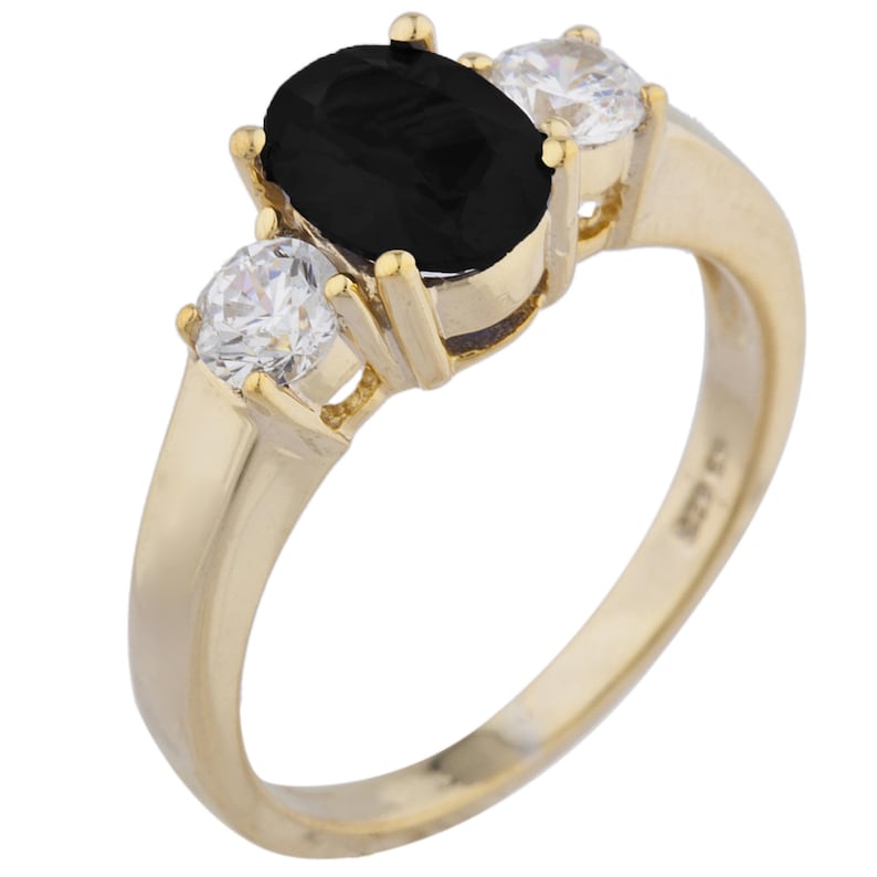 14Kt Gold 2 Ct Genuine Black Onyx /& Zirconia Oval Round Ring