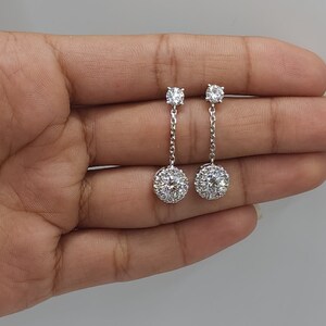 1.96 Ct Diamond Earrings, 14Kt Gold Lab Grown Diamond Earrings, Diamond Halo Dangle Stud Earrings image 2