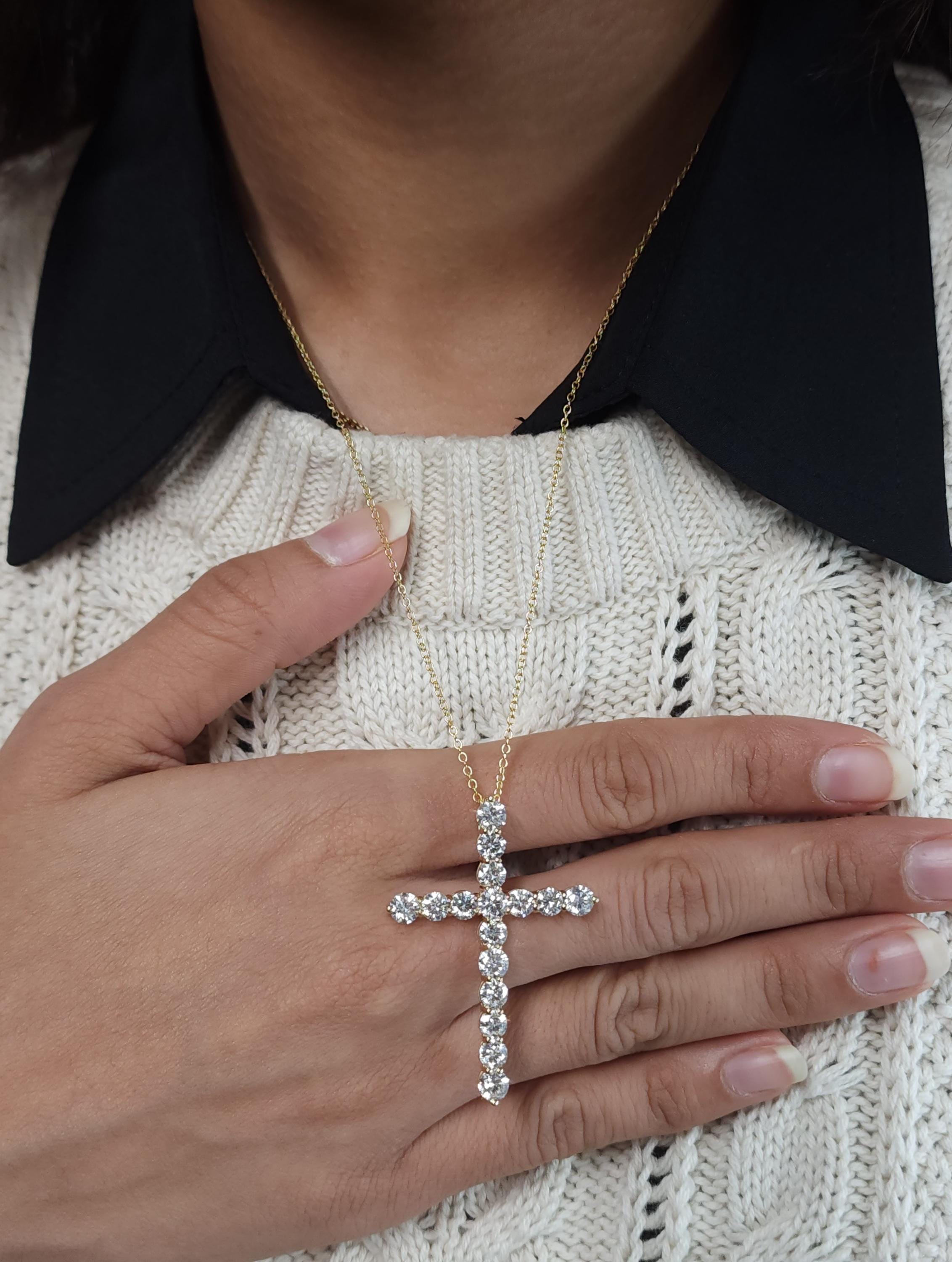 4 Ct Diamond Cross Necklace, 14K Gold Lab Grown Diamond