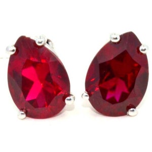 14K Gold Ruby Earrings, 3 Ct Ruby Gold Earrings, Ruby Teardrop Stud Earrings, July Birthstone Earrings