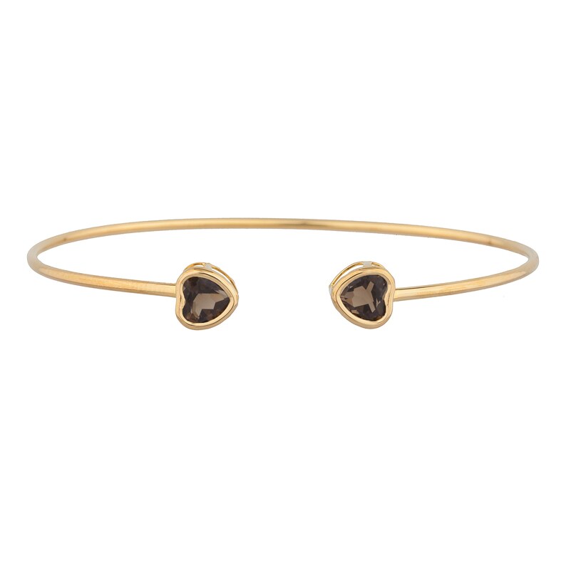 14Kt Yellow Gold Rose Gold Silver Genuine Smoky Topaz Heart Bezel Bangle Bracelet Bridesmaid Bridal Wedding Jewelry Dainty Fashion