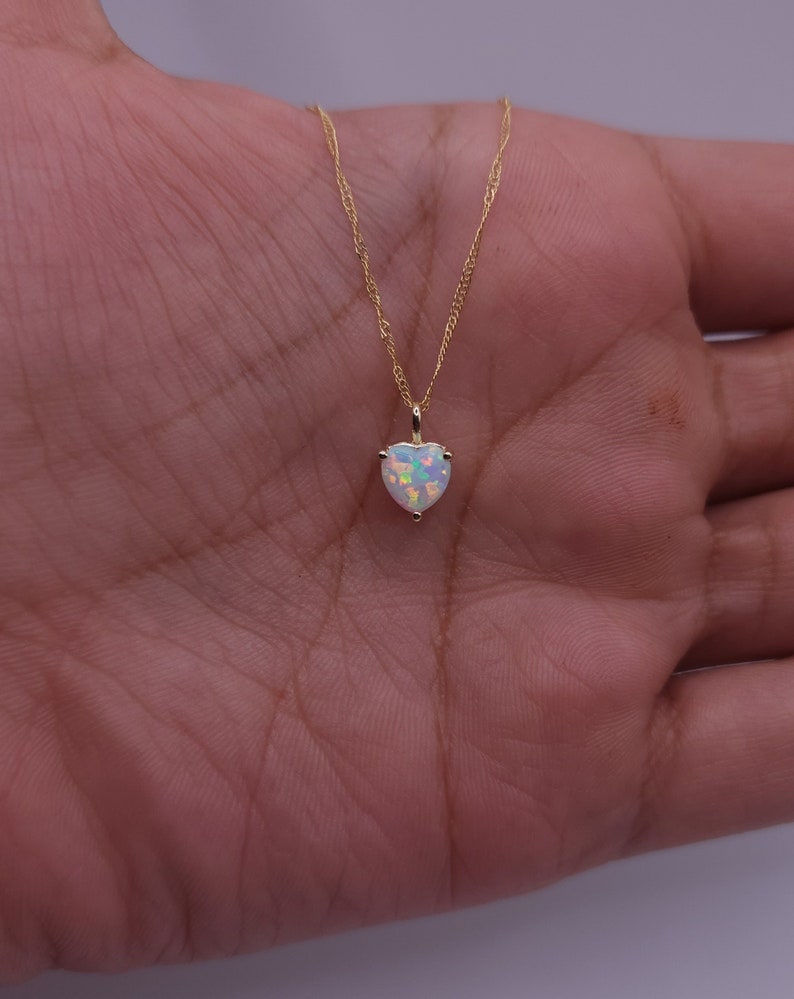 14Kt Gold Opal Heart Necklace, Opal Pendant, October Birthstone Necklace image 1