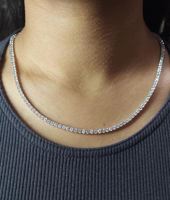 10 Ct Diamond Tennis Necklace, 17 inch Diamond Tennis Necklace, 14K Gold  Lab Grown Diamond Necklace, Beautiful White Diamonds