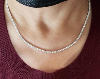 5.60 Ct Diamond Tennis Necklace, 17 inch Lab Grown Diamond Tennis Necklace, 14Kt Gold Beautiful White Diamonds