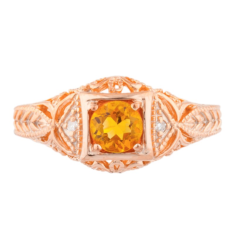 14Kt Rose Gold Plated Orange Citrine /& Diamond Round Ring Dainty Gift For Her Jewelry Fashion Trend