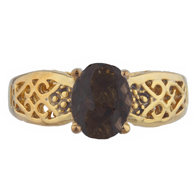 14Kt Gold 2 Ct Genuine Smoky Topaz Oval Ring