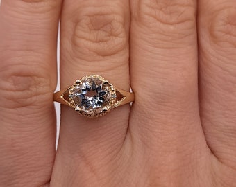 14Kt Gold 2 Ct Natural Aquamarine Ring, Aquamarine Diamond Ring, Solid 14Kt Gold Ring, March Birthstone Ring