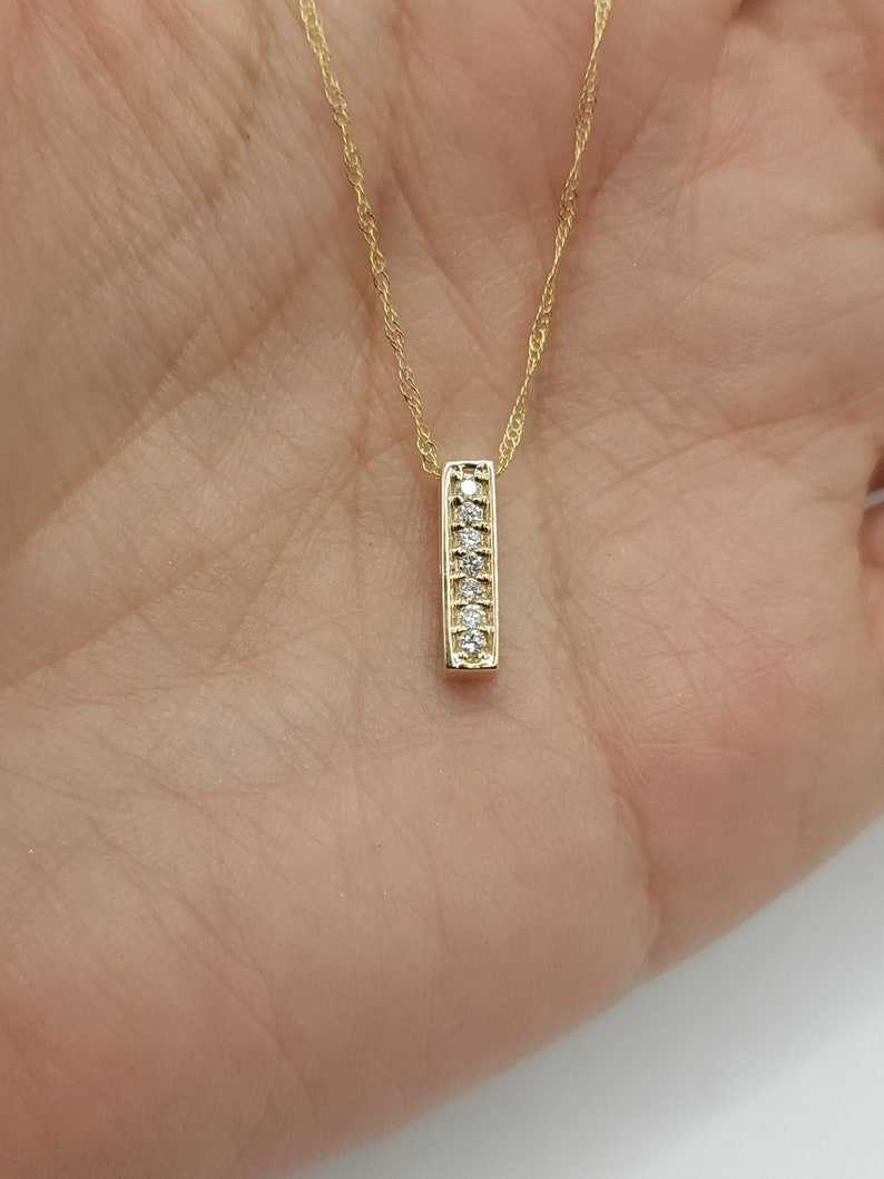 Diamond Bar Necklace, 14Kt Gold Diamond Necklace, Diamond Pendant, Lab Grown Diamond Necklace, Beautiful Necklace image 1