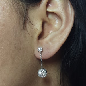 1.96 Ct Diamond Earrings, 14Kt Gold Lab Grown Diamond Earrings, Diamond Halo Dangle Stud Earrings image 5