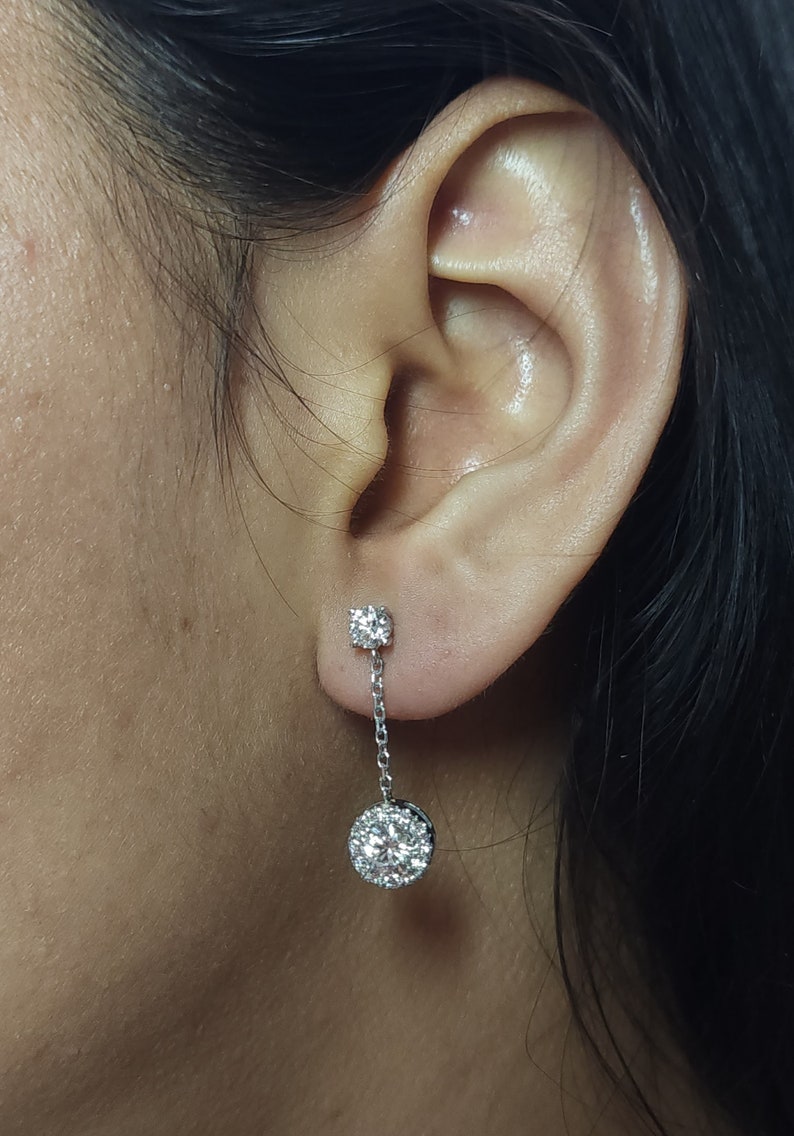 1.96 Ct Diamond Earrings, 14Kt Gold Lab Grown Diamond Earrings, Diamond Halo Dangle Stud Earrings image 5