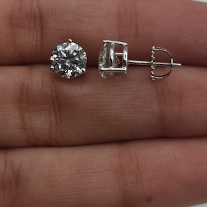 Pendientes de diamantes de 3 quilates, pendientes de diamantes cultivados en laboratorio en oro de 14 quilates, pendientes de diamantes, pendientes de diamantes de 3 puntas